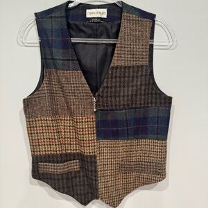 Vintage Charles Klein Patchwork Plaid Wool Vest Size 10